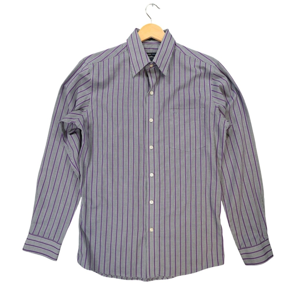 Van Heusen Studio Button Down Shirt Mens Small Purple Excellent Slim Fit Striped